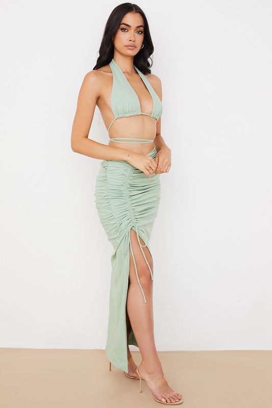 Olive House Of Cb Gathered Drawstring Maxi Skirts | SOU-146395