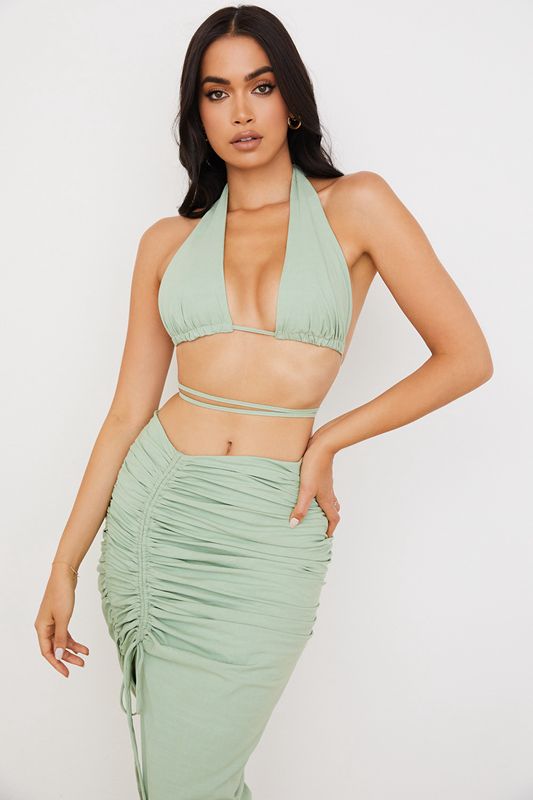 Olive House Of Cb Halter Neck Gathered Bustier  Tops | UJP-257943