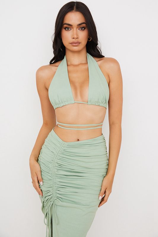 Olive House Of Cb Halter Neck Gathered Bustier  Tops | UJP-257943