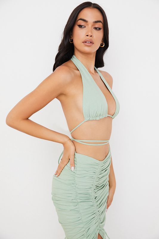 Olive House Of Cb Halter Neck Gathered Bustier  Tops | UJP-257943