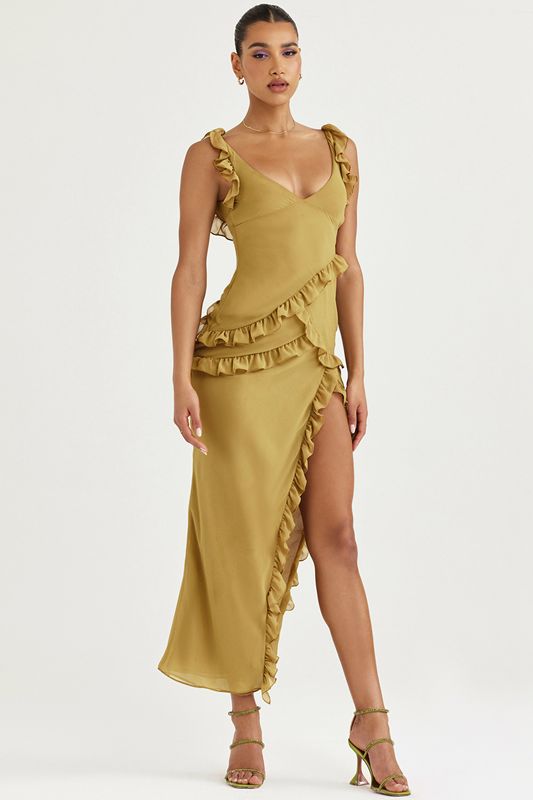 Olive House Of Cb Ruffle Maxi Dress | ZNY-850142