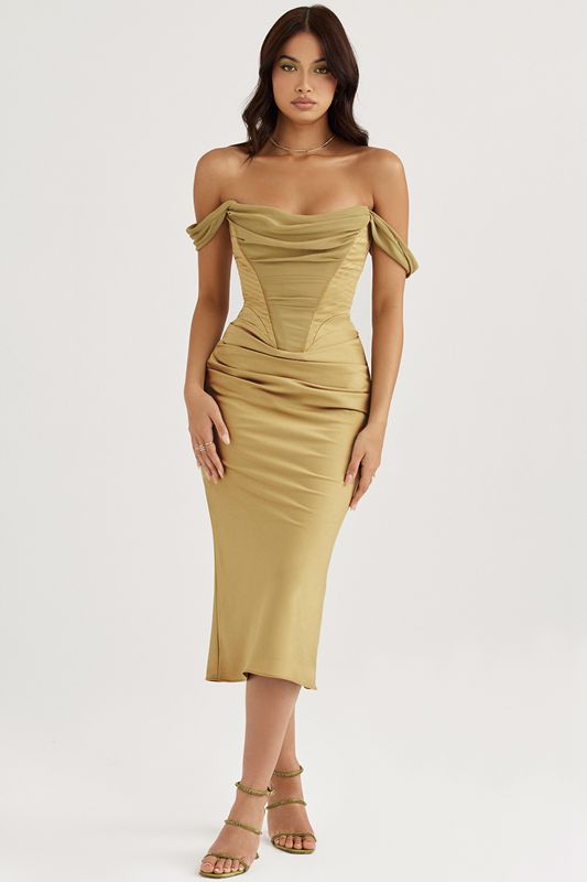 Olive House Of Cb Satin  Midi Dress | MOZ-985430