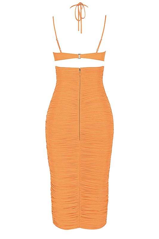 Orange House Of Cb Cutout Ruched Midi Dress | BZK-429806