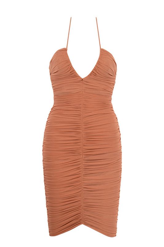 Orange House Of Cb Ruched Mesh Midi Dress | NQU-247560