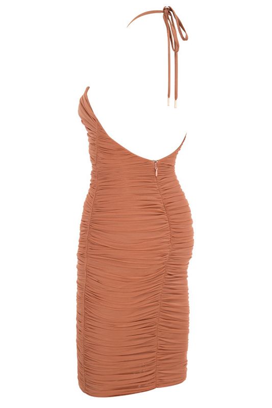 Orange House Of Cb Ruched Mesh Midi Dress | NQU-247560