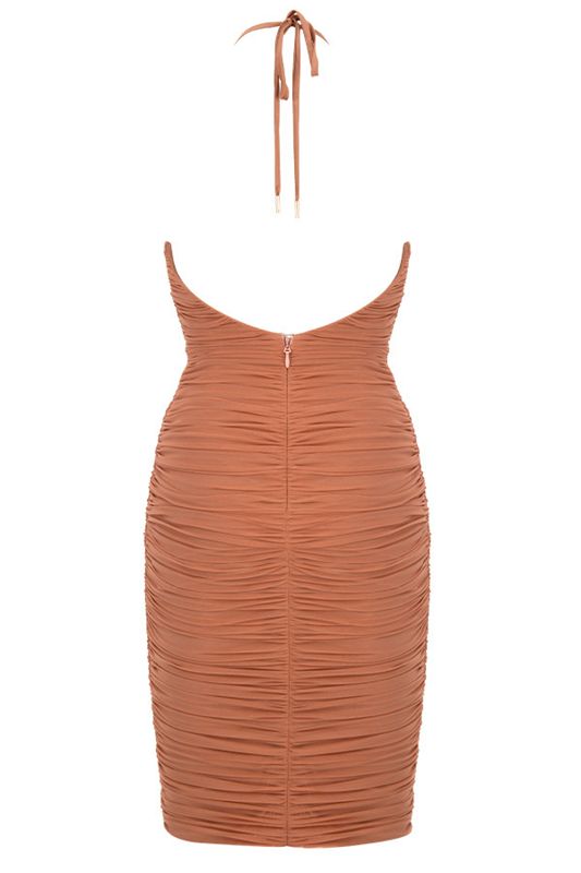 Orange House Of Cb Ruched Mesh Midi Dress | NQU-247560