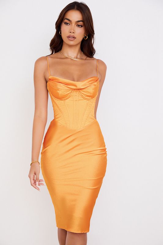 Orange House Of Cb Satin  Midi Dress | OZY-379680