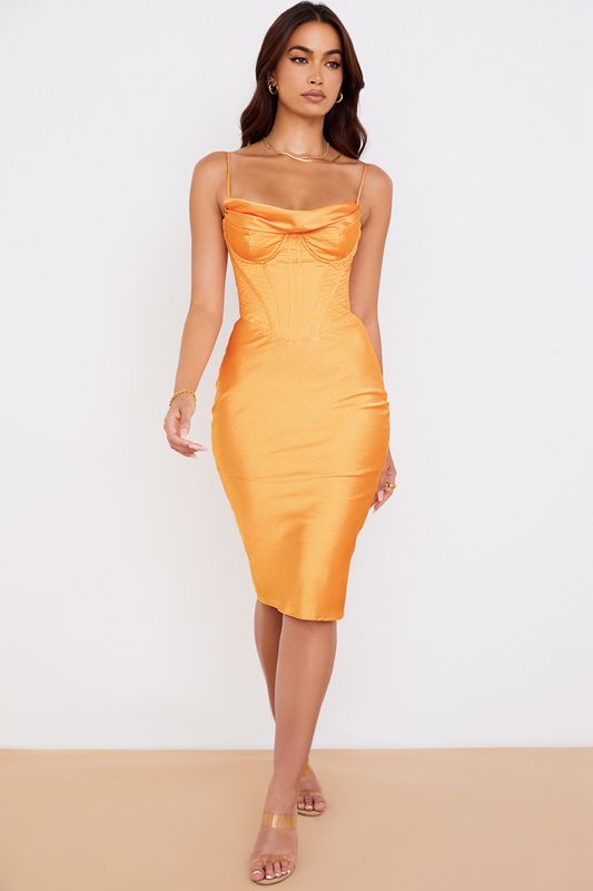 Orange House Of Cb Satin  Midi Dress | OZY-379680