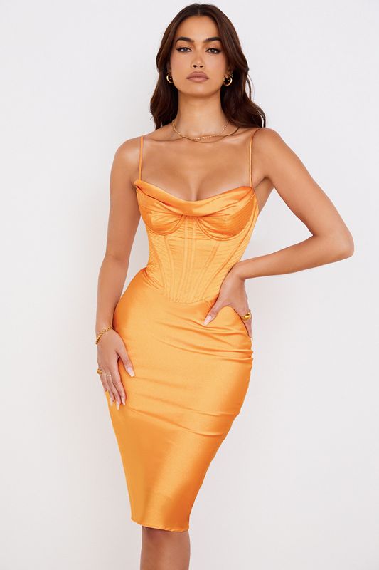 Orange House Of Cb Satin  Midi Dress | OZY-379680