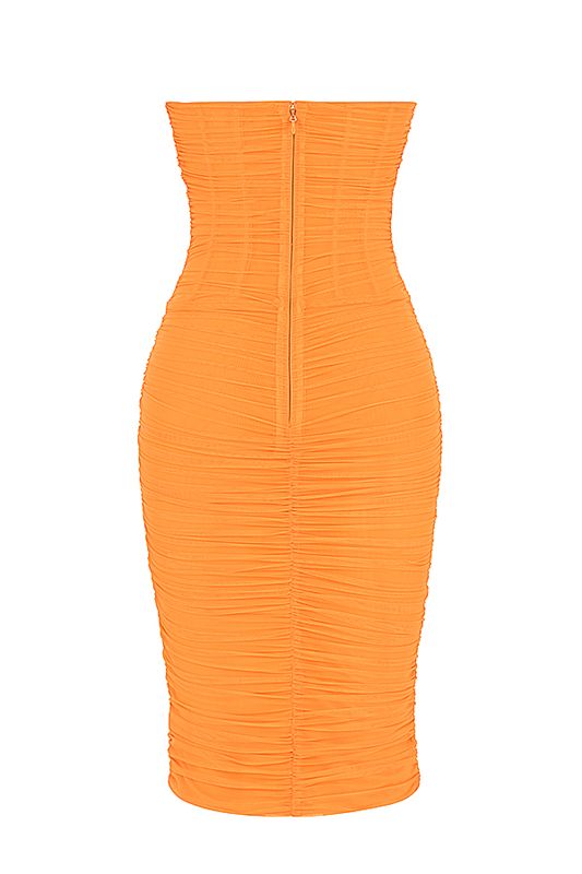 Orange House Of Cb Strapless Ruched Midi Dress | STU-319702