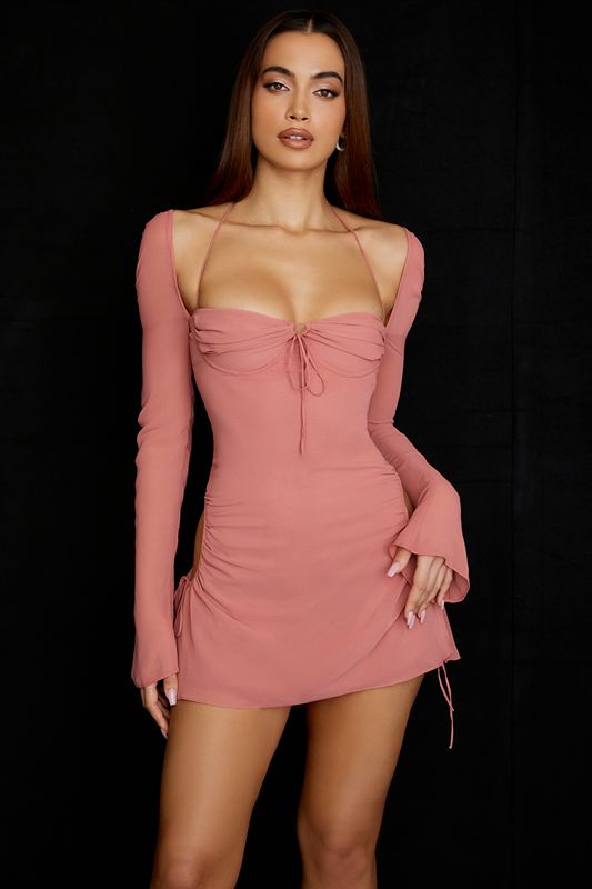 Pink House Of Cb Chiffon Cutout Halter Mini  Dress | BYS-947836