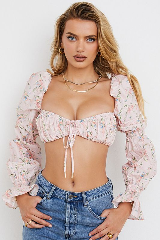 Pink House Of Cb Floral Shirred Bras | ZCO-976531