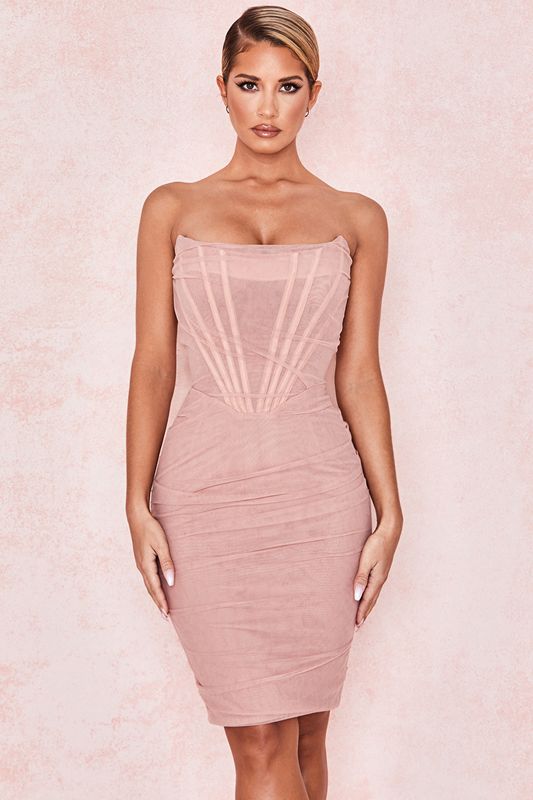 Pink House Of Cb Mesh Strapless Dress | RJB-890617