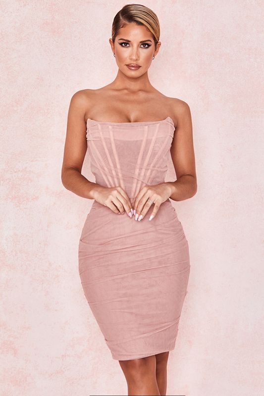 Pink House Of Cb Mesh Strapless Dress | RJB-890617