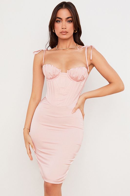 Pink House Of Cb Pink Satin Midi Dress | DGQ-107639