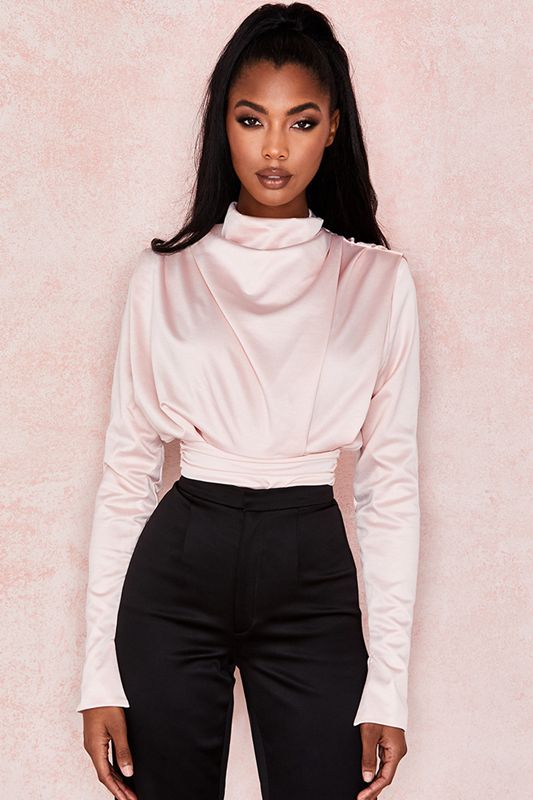 Pink House Of Cb Satin Blouse Bodysuit | LQA-507382