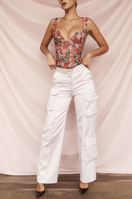 Pink House Of Cb Satin Straight Leg Cargos  Pants | QUS-587042