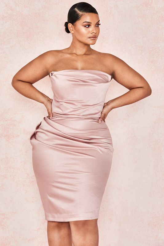 Pink House Of Cb Satin Strapless Dress | IDT-825016