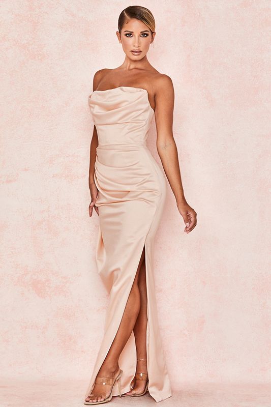 Pink House Of Cb Satin Strapless Gown Dress | OXP-486390