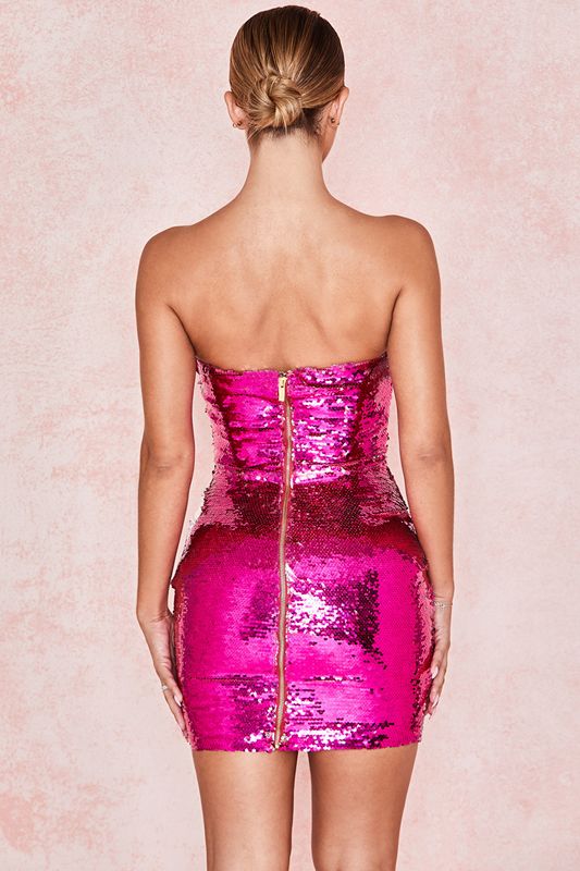 Pink House Of Cb Sequinned Strapless Dress | WLY-950781