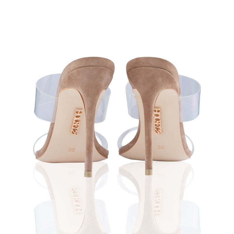 Pink House Of Cb Strap Beige Suede Mules | XKD-291860