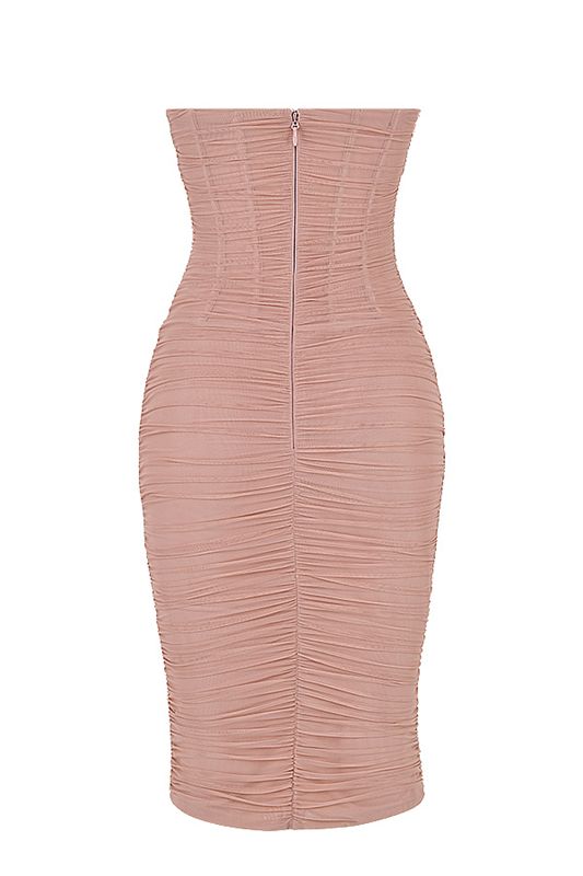 Pink House Of Cb Strapless Ruched Midi Dress | KLG-081537