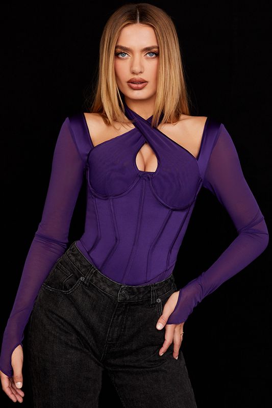 Purple House Of Cb Halterneck  Bodysuit | HOM-420389