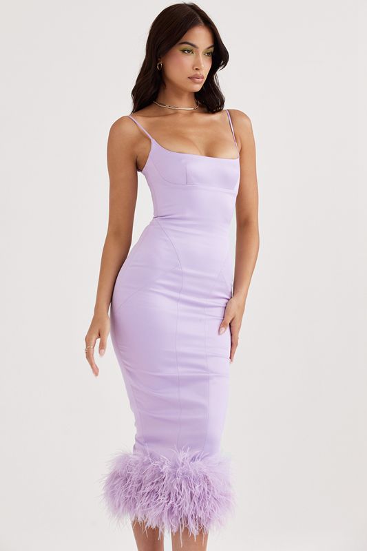 Purple House Of Cb Satin  Midi Dress | SGO-872541