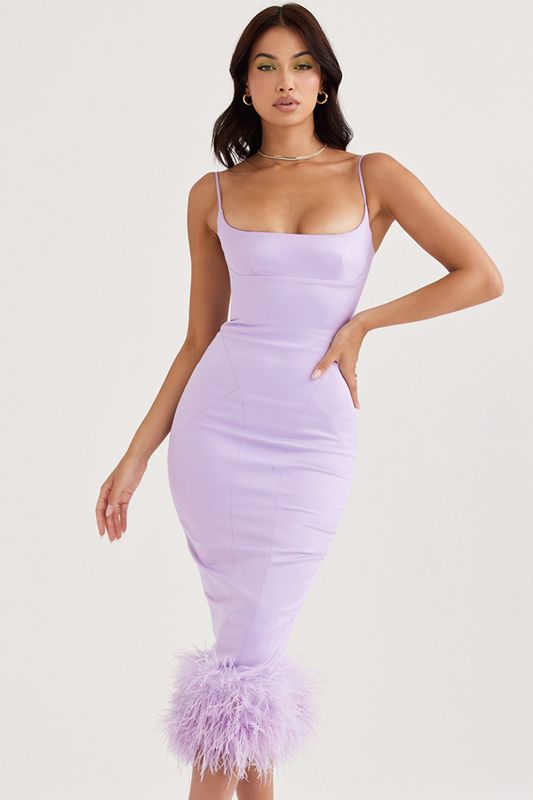 Purple House Of Cb Satin  Midi Dress | SGO-872541