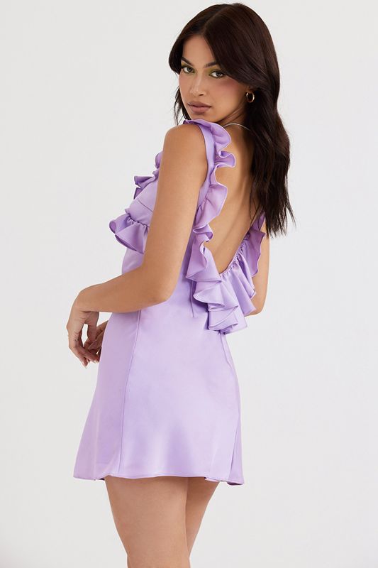 Purple House Of Cb Satin Ruffle Mini Dress | AXF-129437