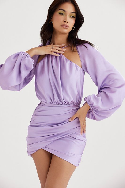 Purple House Of Cb Satin Wrap Front Mini  Dress | DUF-673128