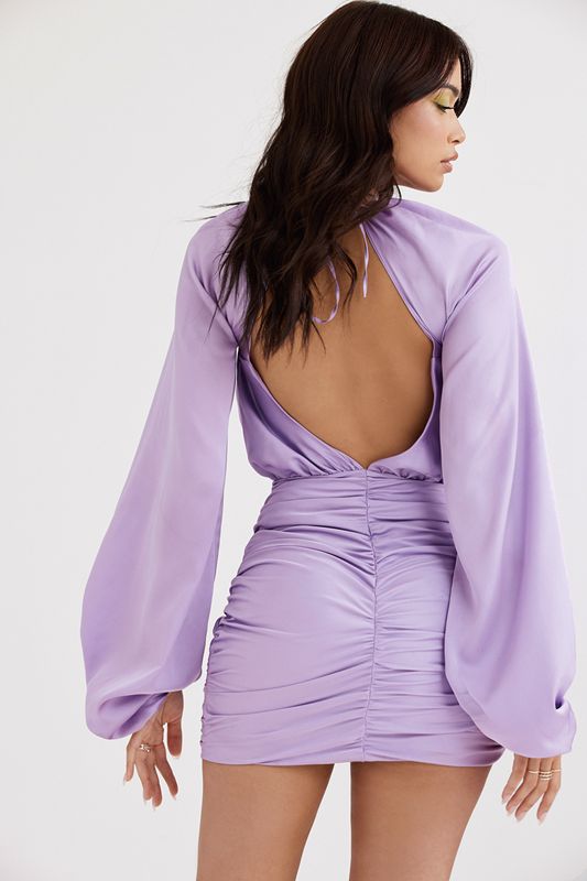 Purple House Of Cb Satin Wrap Front Mini  Dress | DUF-673128