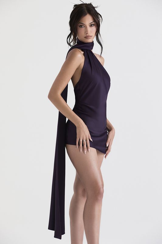 Purple House Of Cb Shade Asymmetric Wrap Neck  Dress | NAM-650732