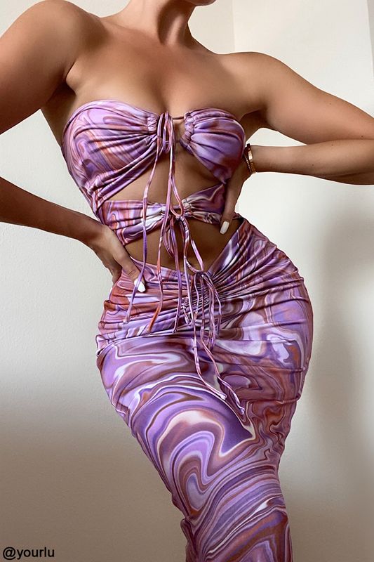 Purple House Of Cb Swirl Cutout Midi Dress | EUQ-178206