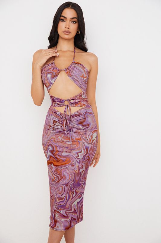 Purple House Of Cb Swirl Cutout Midi Dress | EUQ-178206