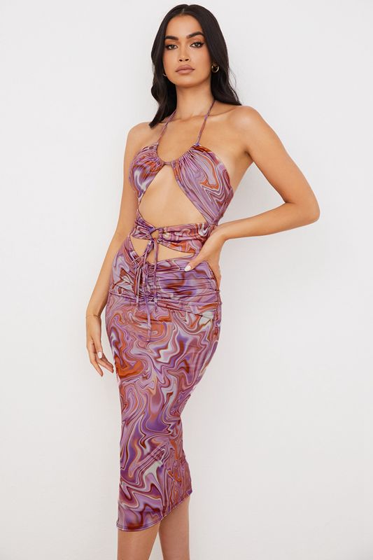 Purple House Of Cb Swirl Cutout Midi Dress | EUQ-178206