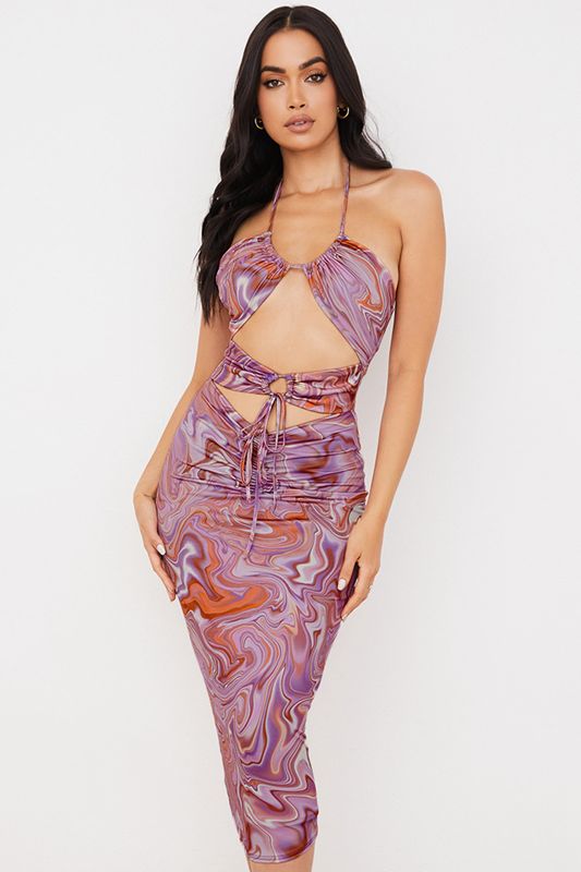 Purple House Of Cb Swirl Cutout Midi Dress | EUQ-178206