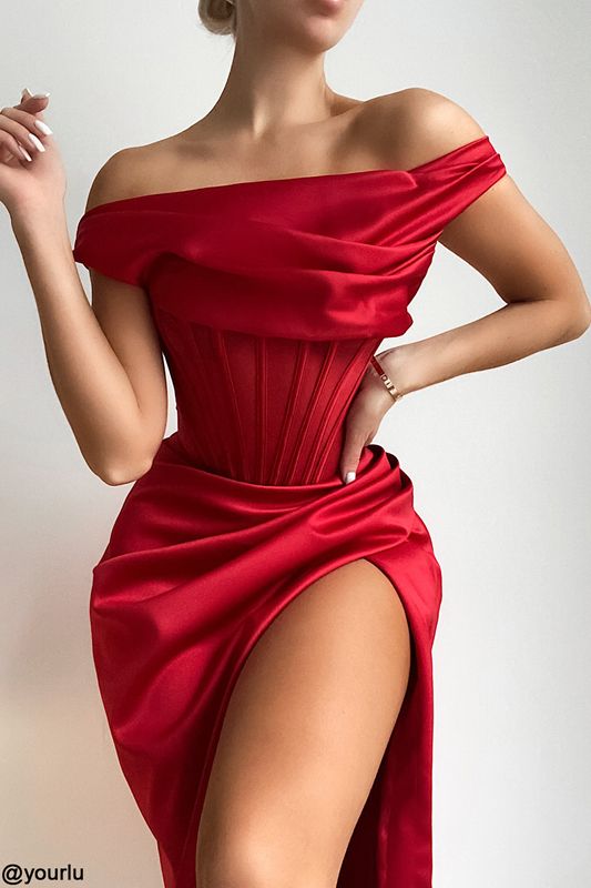 Red House Of Cb Asymmetric Drape Midi Dress | TBY-068173