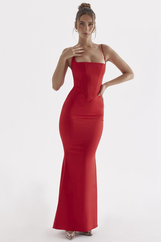 Red House Of Cb Rose Satin Maxi Dress | JCQ-904387