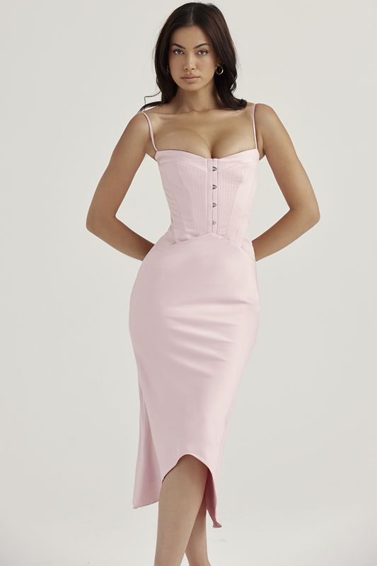 Rose House Of Cb Pink Satin Midi Dress | DOM-084952