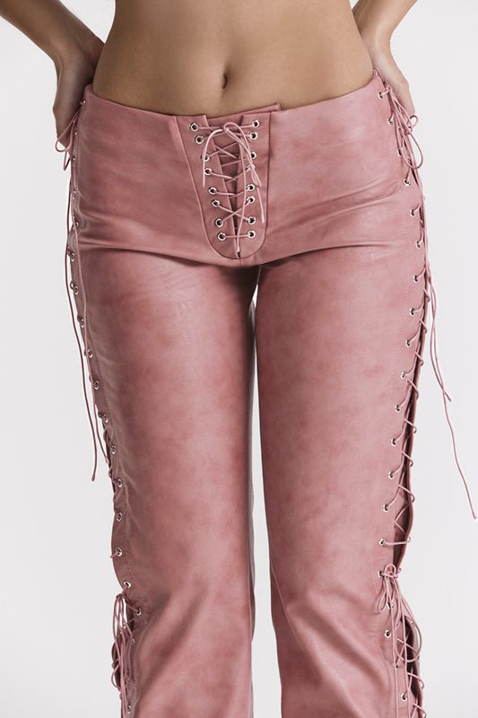 Rose House Of Cb Pink Vegan Leather Lace Ups Pants | PKT-628073