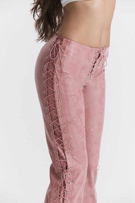 Rose House Of Cb Pink Vegan Leather Lace Ups Pants | PKT-628073