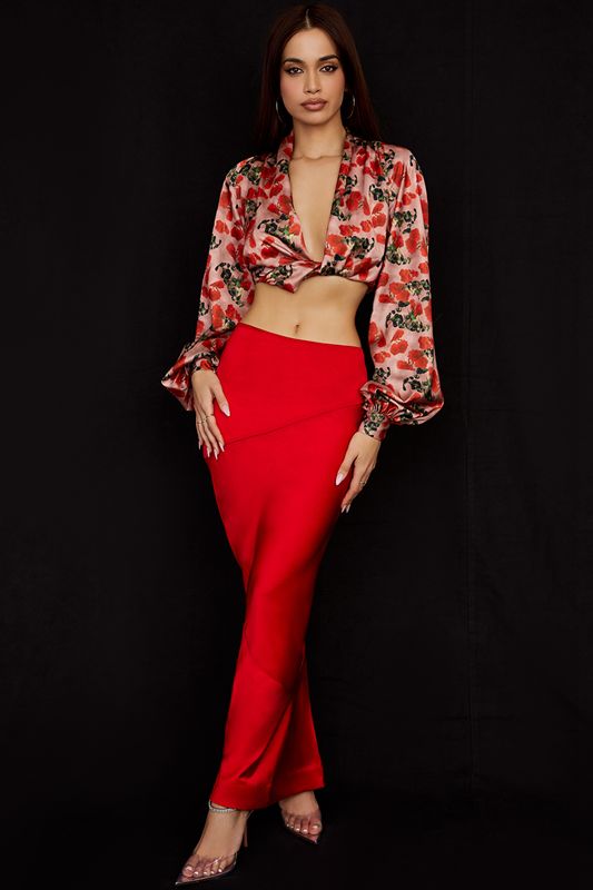 Rose House Of Cb Print Satin Plunge Tops | AKT-234796