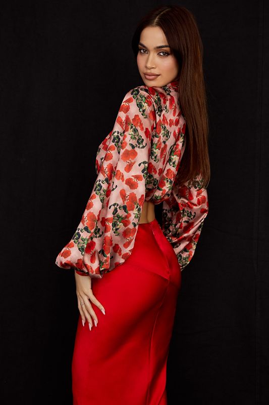 Rose House Of Cb Print Satin Plunge Tops | AKT-234796