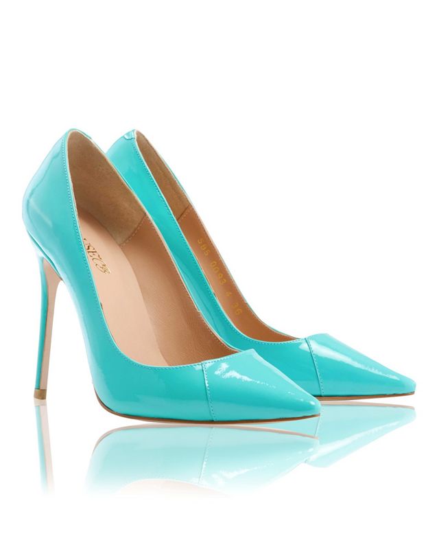 Turquoise House Of Cb Aqua Patent Leather Pointy Toe Heels | GNH-537091