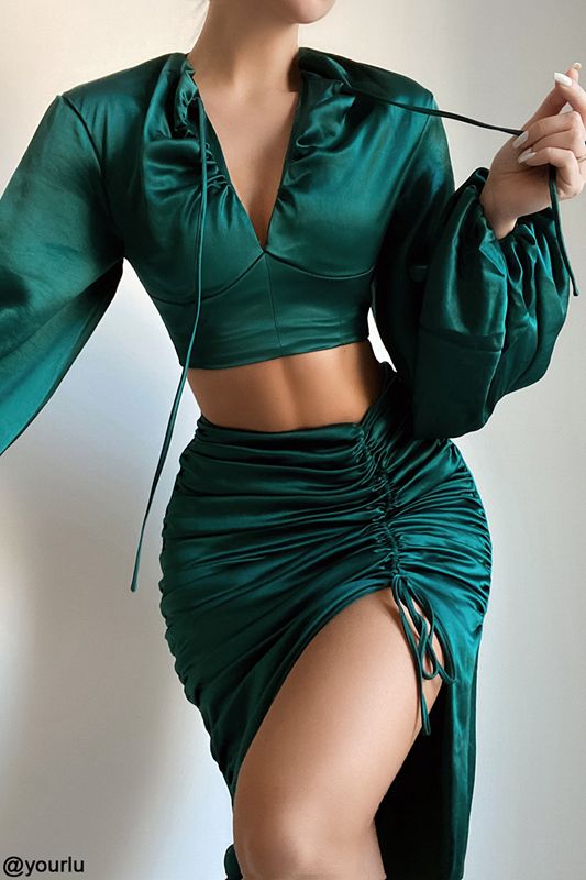 Turquoise House Of Cb Green Satin Gathered Skirts | HIG-915284