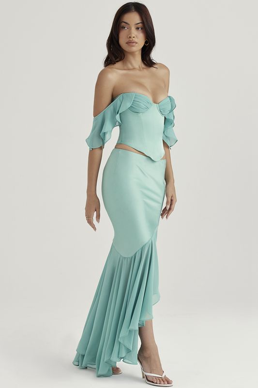 Turquoise House Of Cb Ruffle Maxi Skirts | CLR-910238