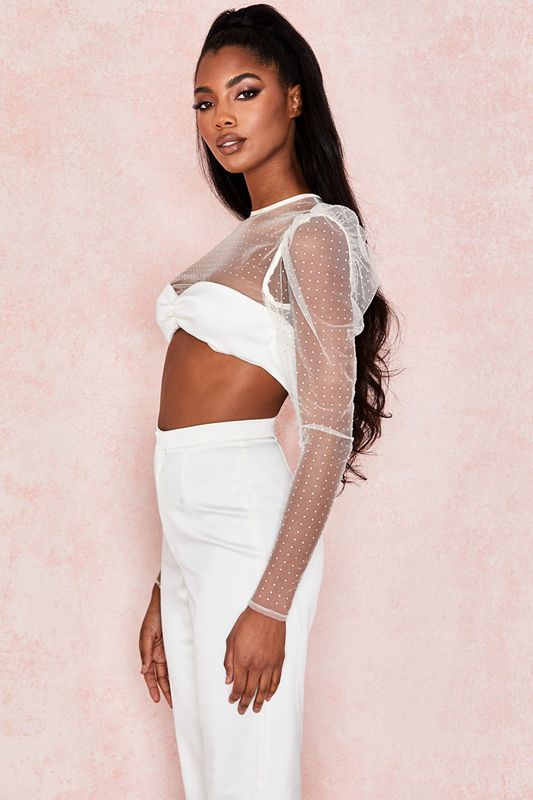 White House Of Cb Crystal Cropped Tops | MRO-210386