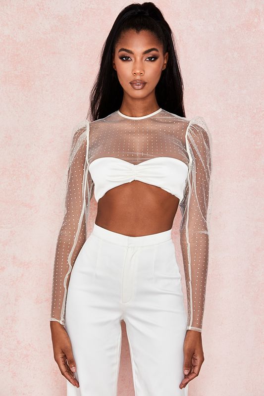 White House Of Cb Crystal Cropped Tops | MRO-210386