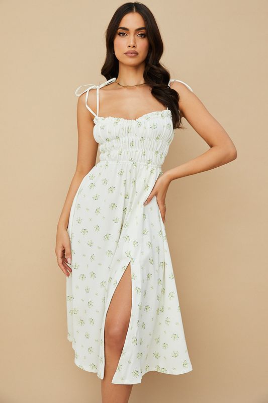 White House Of Cb Floral Shirred Midi Dress | QJK-195370